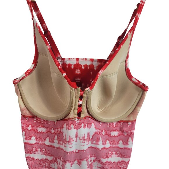 Cacique Swim Tankini Red White 40DD Adjustable Strap Underwire Bra Top Tie Dye - Picture 7 of 11